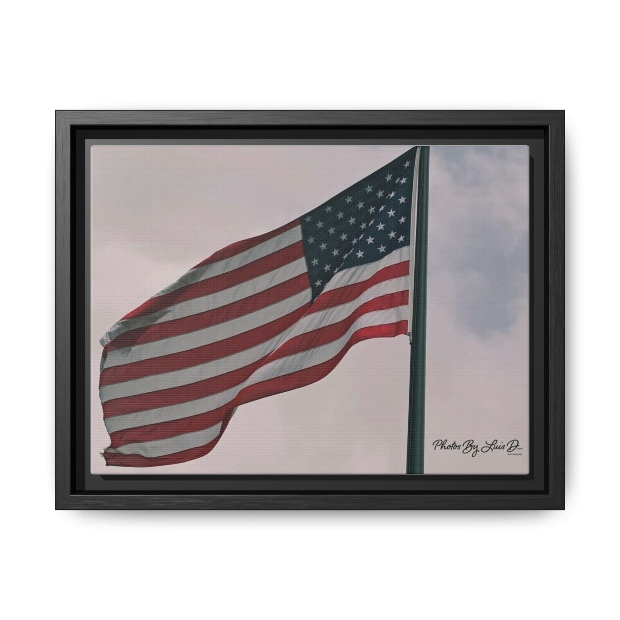 Framed Wall Art of American Flag, Patriotic Home Decor, Independence Day Gift, Multi-color Canvas Print, Office Decoration