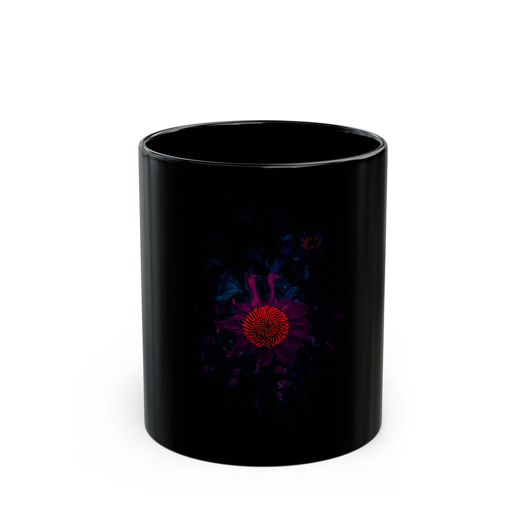 Black Floral Galaxy Mug — Neon Sunflower Coffee Cup (11oz/15oz)