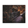 Autumn Forest Footbridge Matte Canvas Wall Art — Moody Woodland Landscape