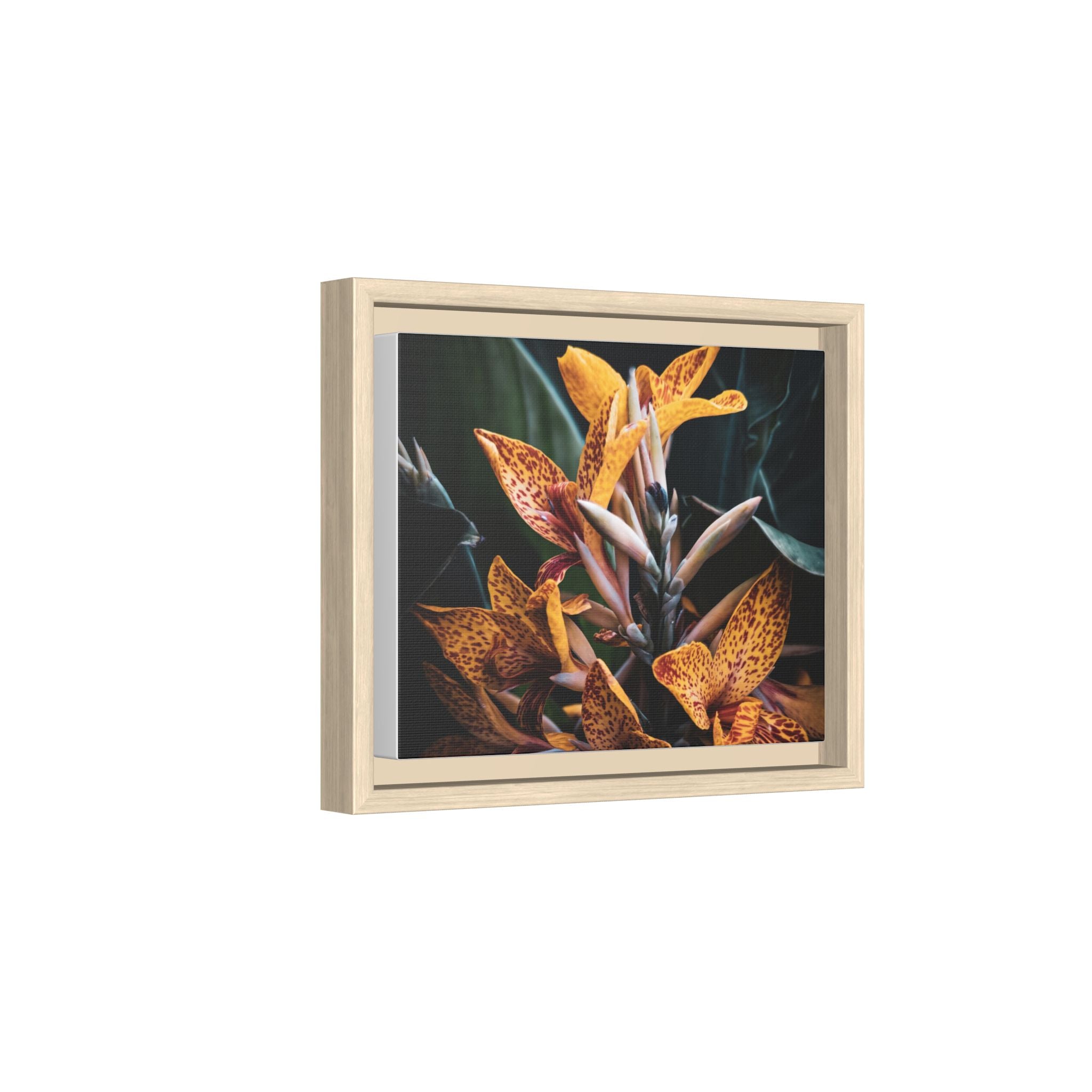 Framed Floral Canvas Wall Art — Golden Canna Lily Photograph (Matte, Multi‑Color)