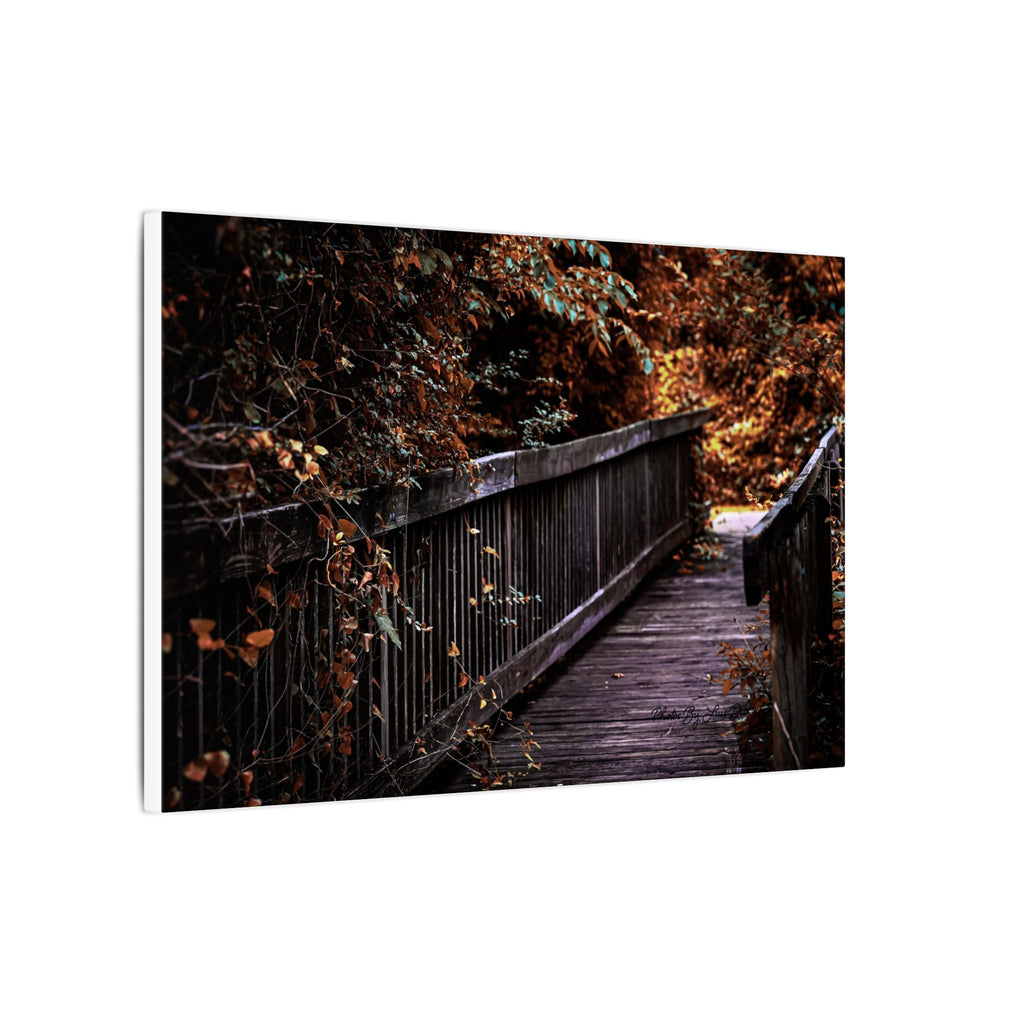 Autumn Forest Footbridge Matte Canvas Wall Art — Moody Woodland Landscape