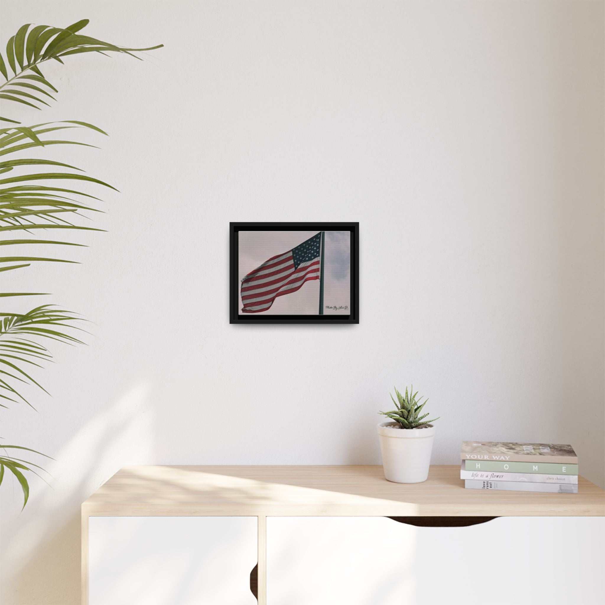 Framed Wall Art of American Flag, Patriotic Home Decor, Independence Day Gift, Multi-color Canvas Print, Office Decoration