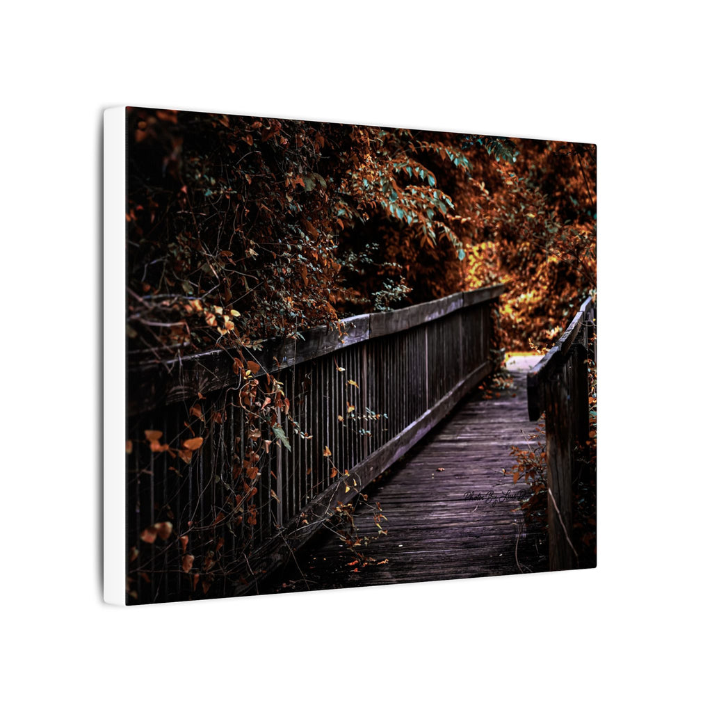 Autumn Forest Footbridge Matte Canvas Wall Art — Moody Woodland Landscape