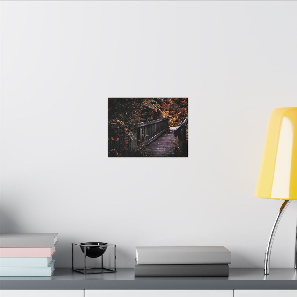 Autumn Forest Footbridge Matte Canvas Wall Art — Moody Woodland Landscape