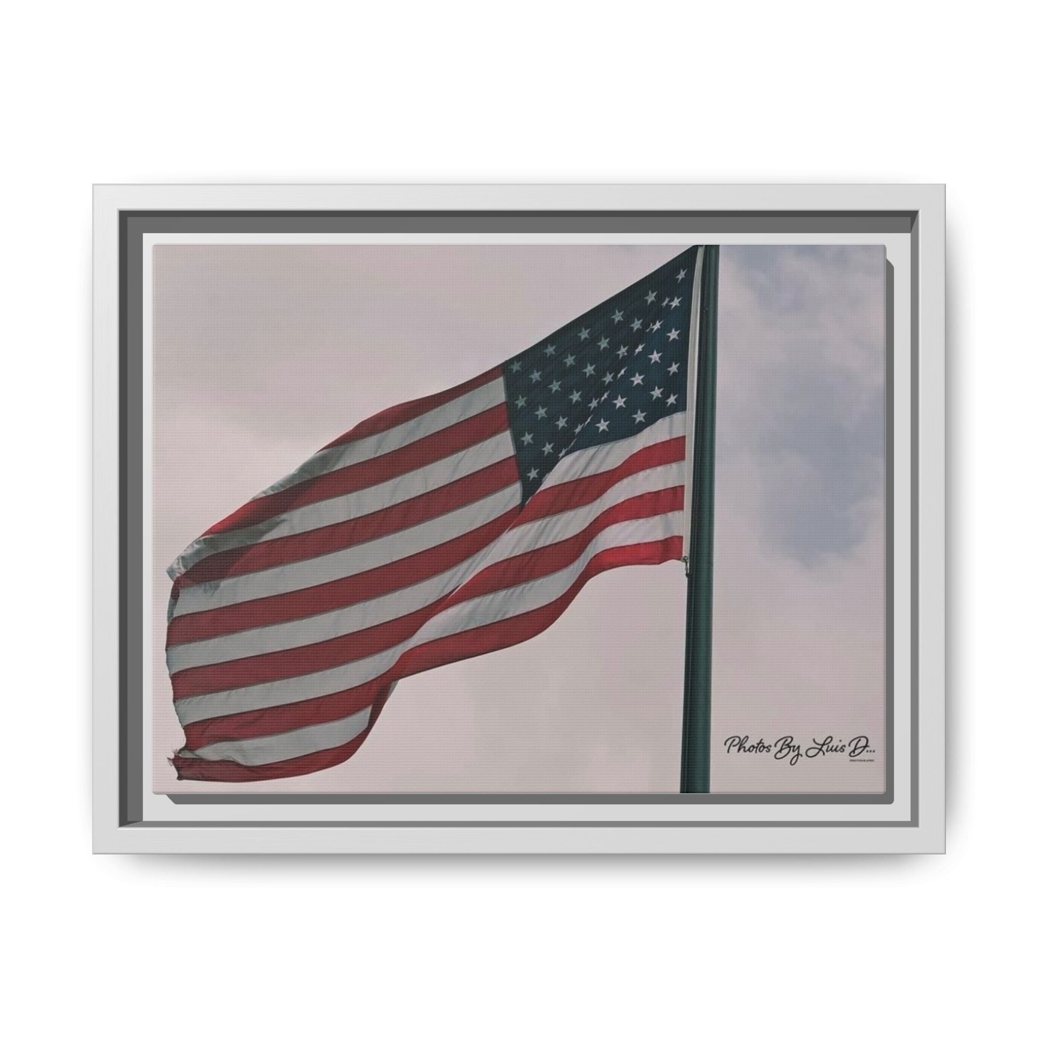 Framed Wall Art of American Flag, Patriotic Home Decor, Independence Day Gift, Multi-color Canvas Print, Office Decoration