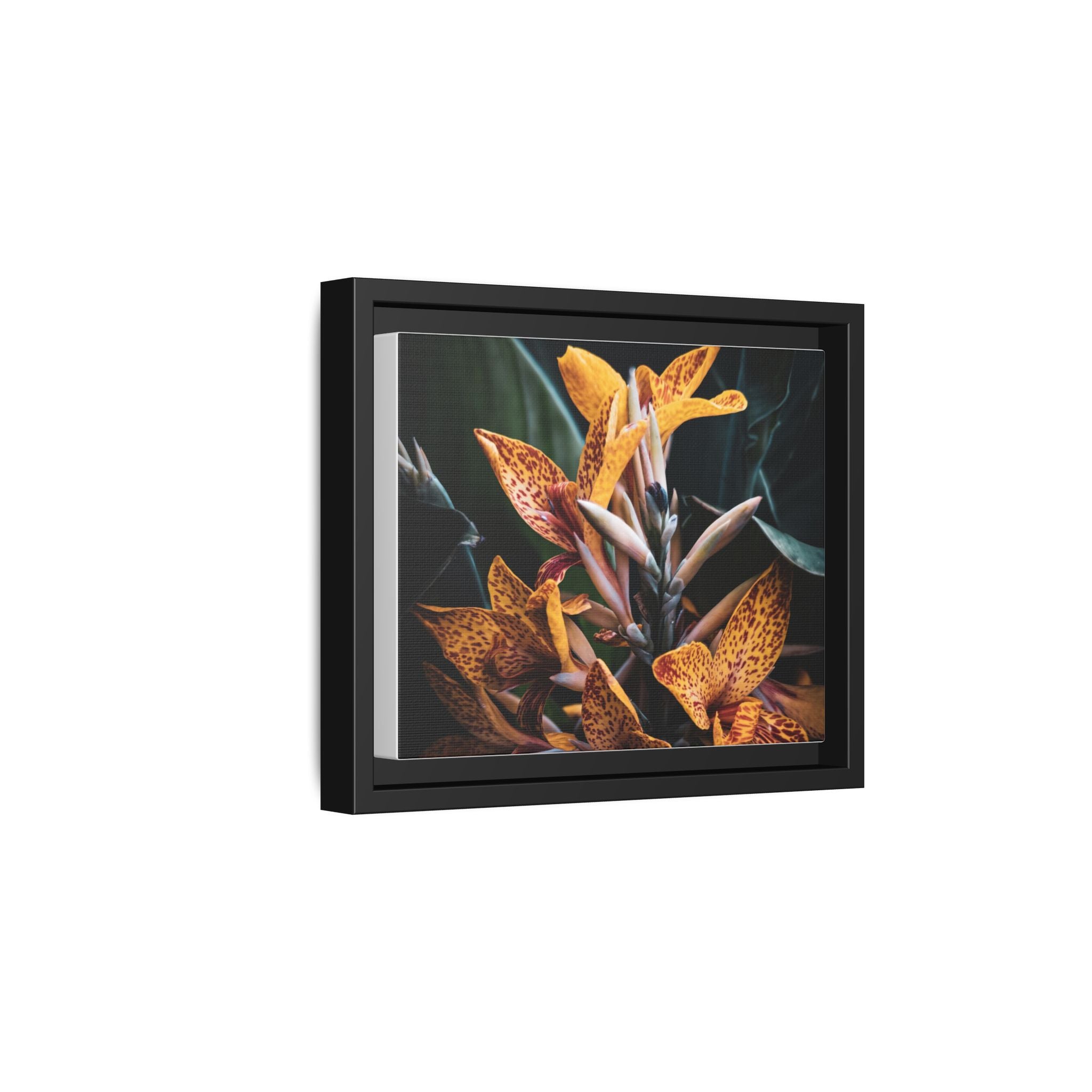 Framed Floral Canvas Wall Art — Golden Canna Lily Photograph (Matte, Multi‑Color)